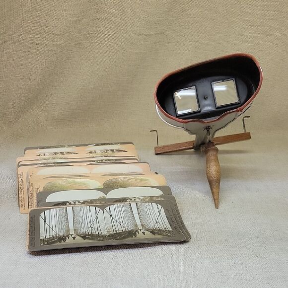 Antique Perfecscope Wood Aluminum Stereoscope Adjustable + 30 Cards - Picture 1 of 10